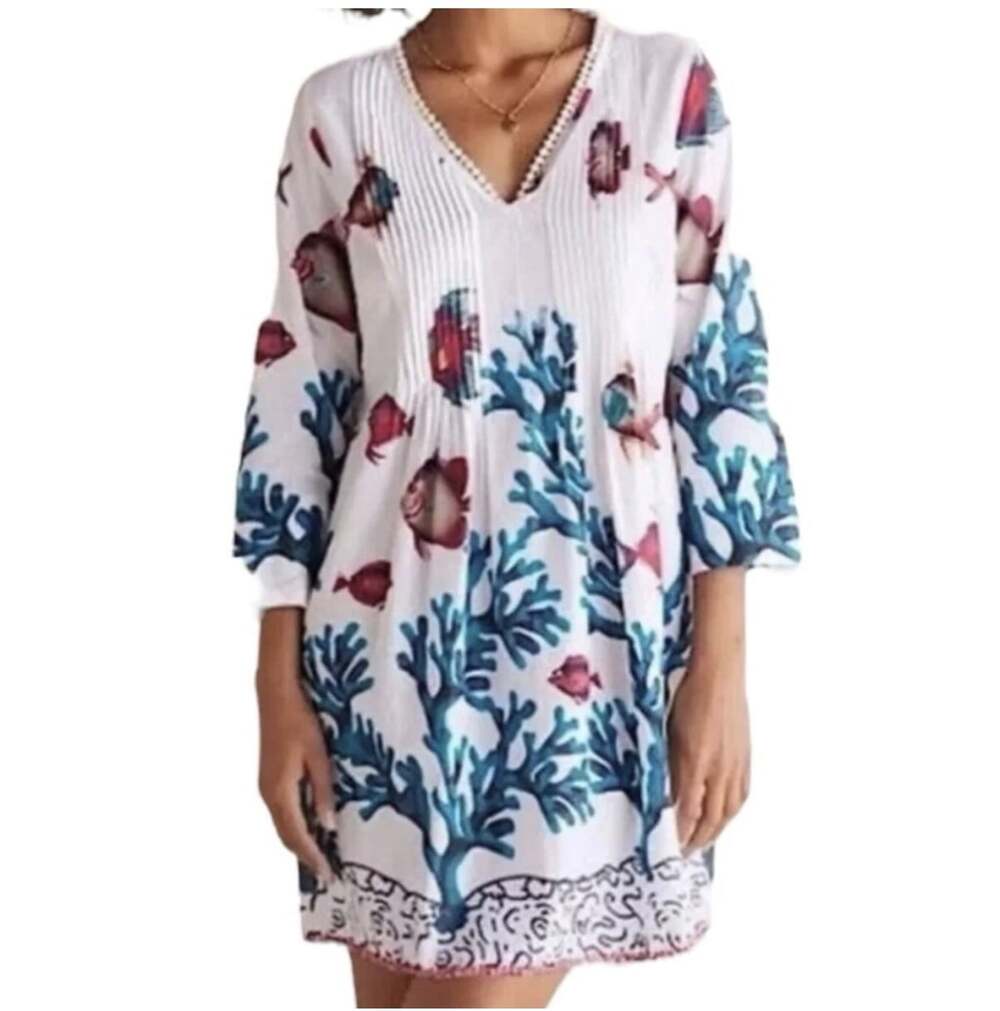 Soft Surroundings Seychelles Novelty Fish Print Tunic Beach Coverup Top Sz Large